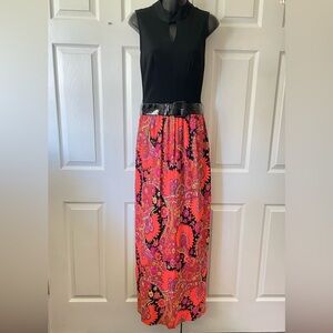 Vintage vinyl belted psychedelic 70s dress. Marked sz 12